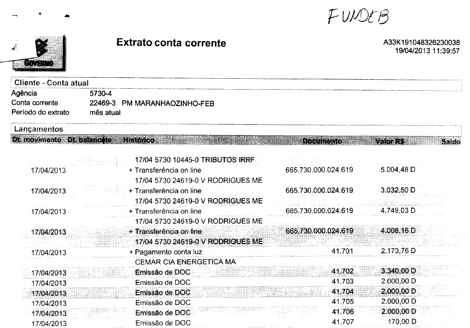 Partes dos pagamentos à empresa V.RODRIGUES MELO