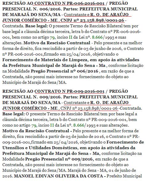 Temendo ser investigada pela Policia Federal, Prefeitura de Marajá do Sena cancelou contrato com empresa inativa.