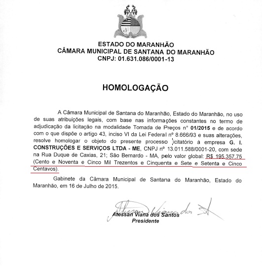 Contrato mostra que Câmara pagou por reforma um valor bem maior.