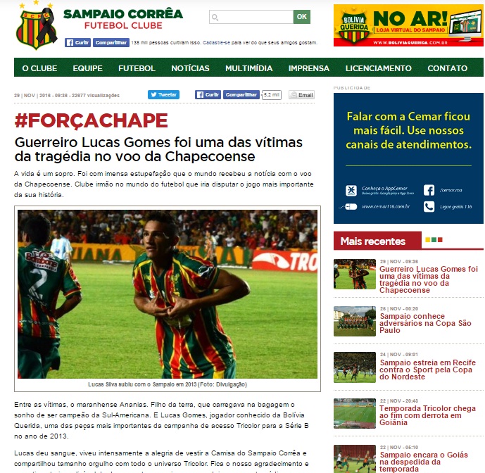 Clube maranhense prestou homenagem ao jogador.