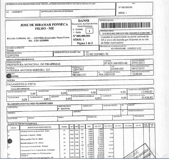 Nota emitida em 07 de março justificou despesa de quase R$ 13 mil.