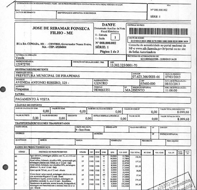 Festival de notas continua com outro documento emitido no dia 07 com valores que ultrapassam os R$ 8 mil.