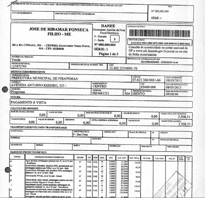 Suposto esquema de lavagem de dinheiro incluiu mais uma nota emitida no dia 8 no valor de 5,5 mil.